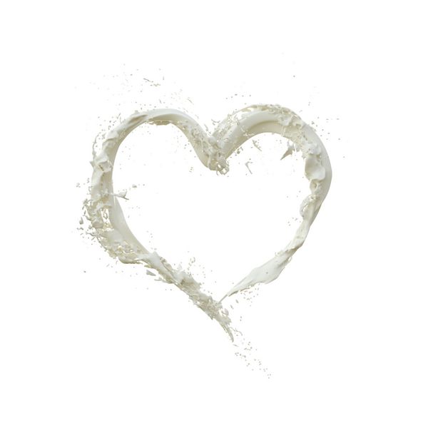 شکل قلب شیر پاشش شیر تصویر سه بعدی شیر جدا شده روی سفید