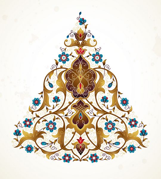وکتور دکور قدیمی زیور آلات گل آراسته برای طراحی المان سبک شرقی مثلث با دکوراسیون قومی نقوش هندی تصویر پیزلی زینتی برای دعوت کارت تبریک پس زمینه