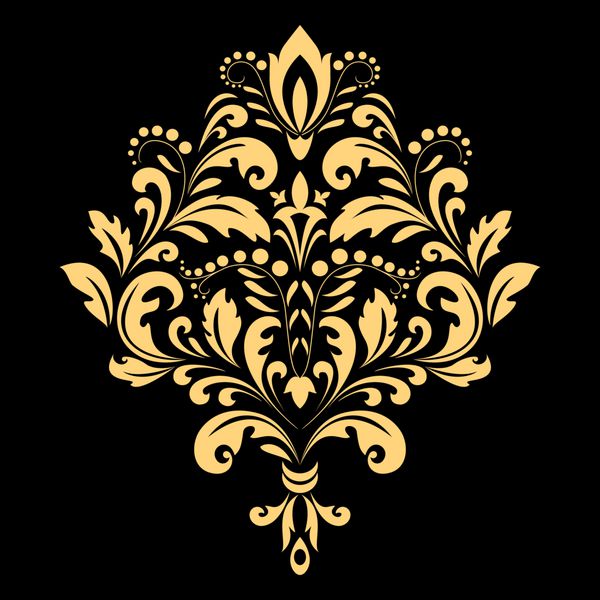 الگوی طلایی در زمینه مشکی تزیینات گرافیکی داماس عنصر طراحی گل