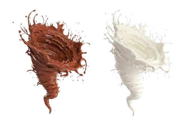 شیر و شکلات در حال چرخش به شکل طوفان مفهوم نشان دهنده قدرت ناشی از ارزش نوشیدن است تصویر سه بعدی