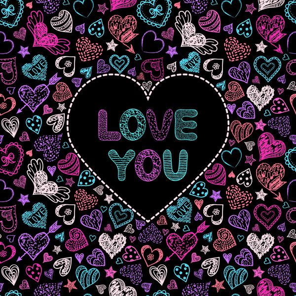 کارت ولنتاین با قلب های رنگارنگ در پس زمینه مشکی وکتور