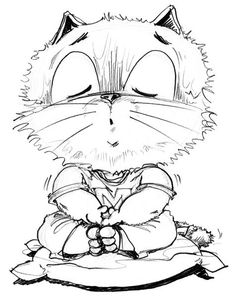 گربه کارتونی نشسته آرام برای یوم کیپور هشت تمرین گیاهخواری