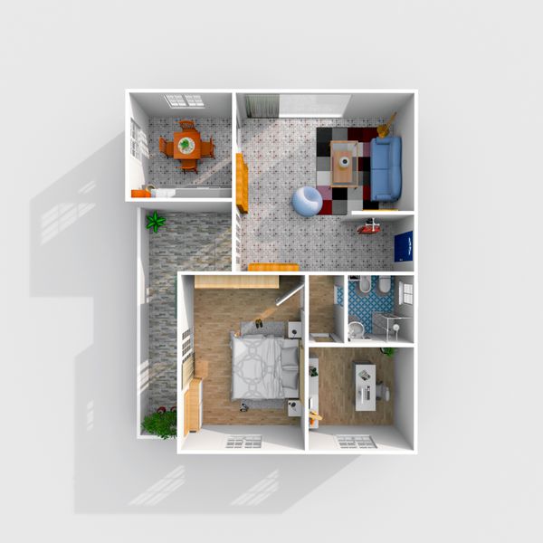 رندر داخلی سه بعدی آپارتمان مبله منزل