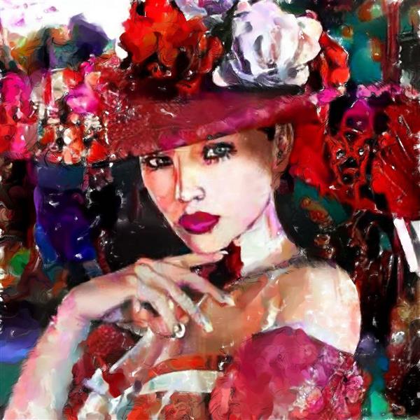 دختر زیبا با کلاه گلدار نقاشی دیجیتال