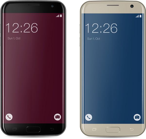 تلفن هوشمند مشکی و طلایی با صفحه اصلی قفل قرمز و آبی جدا شده