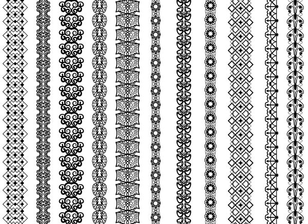 الگوهای تزئینی عناصر حاشیه حنا هندی در رنگ های سیاه و سفید مرزهای قومی محبوب در مجموعه مجموعه های یک بسته مگا تصاویر وکتور می تواند به عنوان تقسیم کننده قاب و غیره استفاده شود