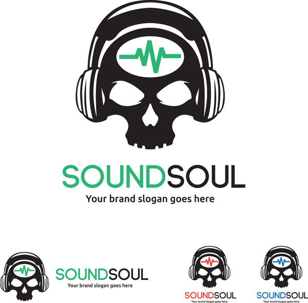 لوگوی Sound Soul جمجمه با هدفون و نماد نمایش موج