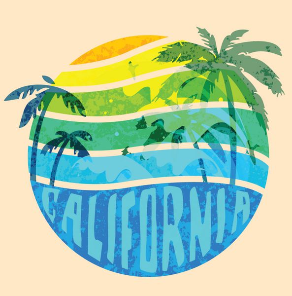 گرافیک تایپوگرافی ساحل کالیفرنیا طراحی چاپ تی شرت برای