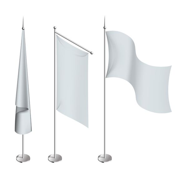 مجموعه پیکتوگرام‌های پرچم‌ها و بنرهای مختلف سفید با تصویر انتزاعی برافراشته و نیمه‌دکل پایین