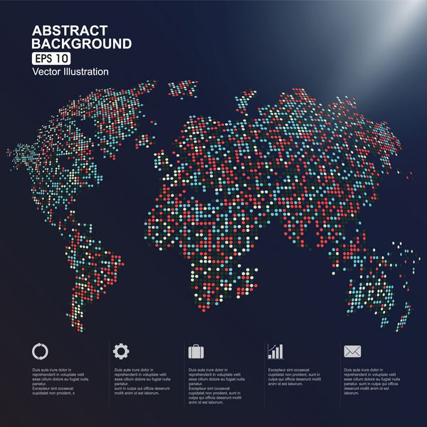 نقاط نقشه رنگارنگ سه بعدی جهان اینفوگرافیک گرافیک انتزاعی
