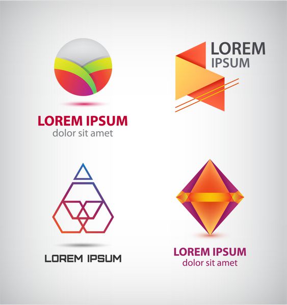 مجموعه وکتور لوگوهای رنگارنگ انتزاعی نمادهای شرکت هندسی