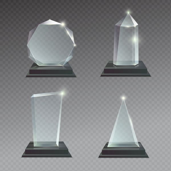 مجموعه وکتور جوایز جایزه شیشه خالی پاداش واقعی شفاف براق برای تصویر برنده و قهرمان