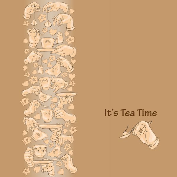 وکتور از فنجان دست کوک و کلمات Tea Time