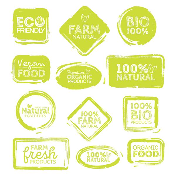برچسب های مواد غذایی با محیط زیست سبز سرفصل های بهداشتی مجموعه تصاویر وکتور