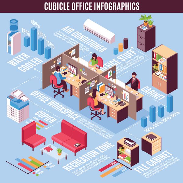 چیدمان ایزومتریک Infographics Office Cubicle