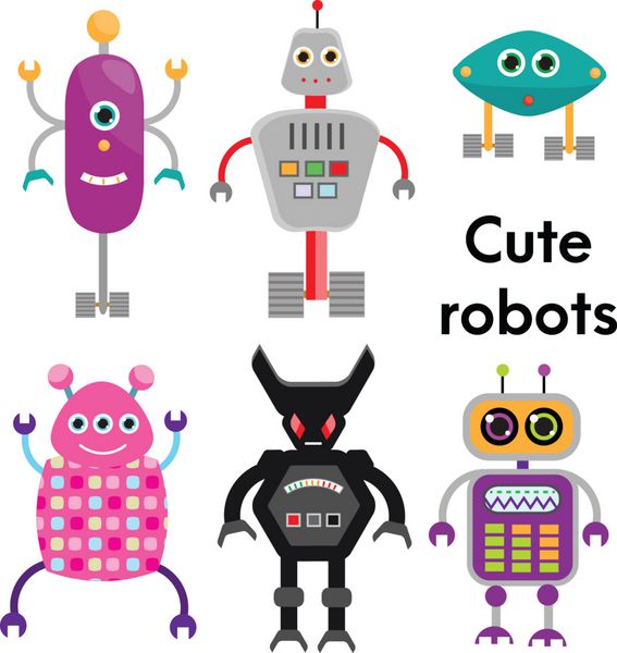 مجموعه شخصیت ربات های ناز وکتور عناصر طراحی جدا شده