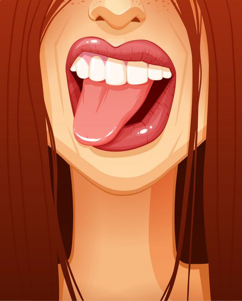 نمای نزدیک از دهان زن که زبانش را بیرون آورده است