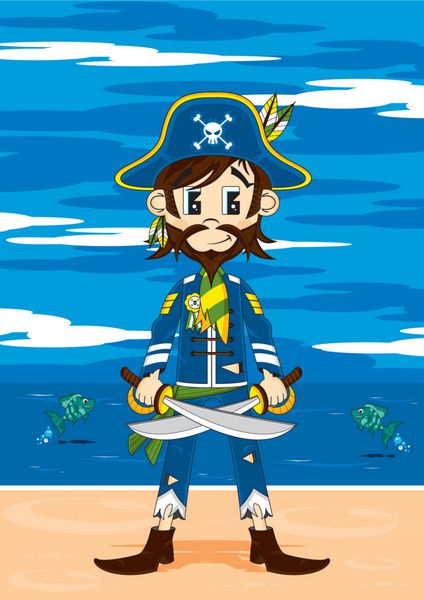کارتون ناز کاپیتان دزدان دریایی در ساحل