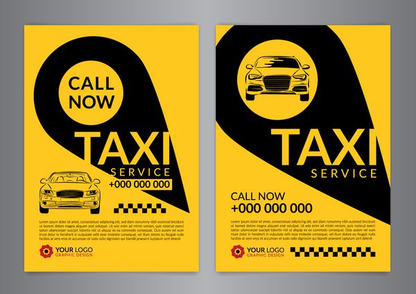 مجموعه ای از الگوهای طرح بندی کسب و کار خدمات تاکسی بروشور مفهومی تماس تاکسی A4 وکتور