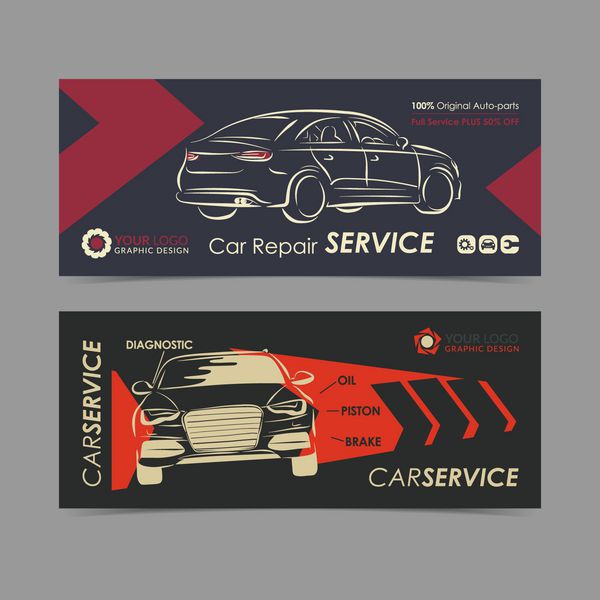مجموعه بنر خدمات تعمیرات خودرو پوستر بروشور الگوهای طرح بندی کسب و کار خدمات خودرو وکتور