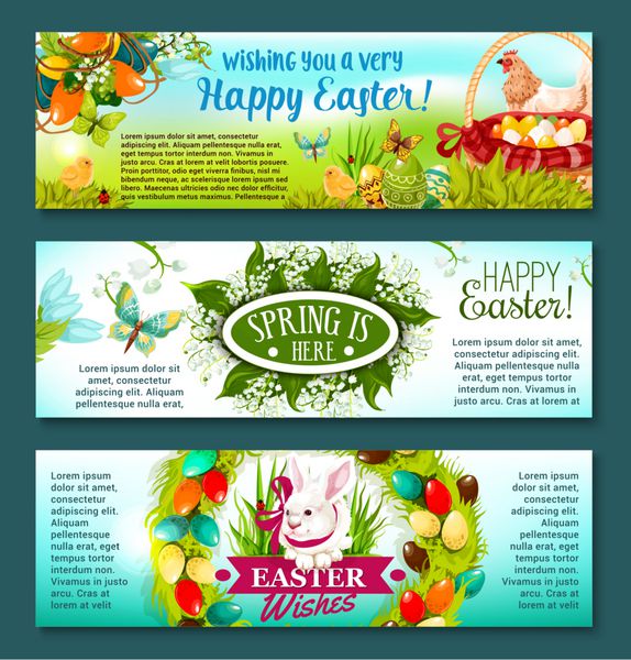 مجموعه بنر جشن عید پاک خرگوش و گل