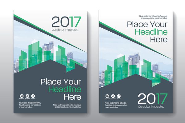 طرح رنگ سبز با الگوی طراحی جلد کتاب کسب و کار پس زمینه شهر در A4 می تواند با بروشور گزارش سالانه مجله پوستر ارائه شرکتی نمونه کارها بروشور بنر وب سایت سازگار شود
