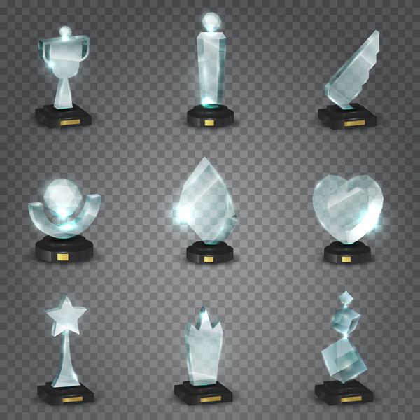 مجموعه ای از جوایز جام خالی شیشه ای واقعی جایزه شفاف براق برای جایزه وکتور