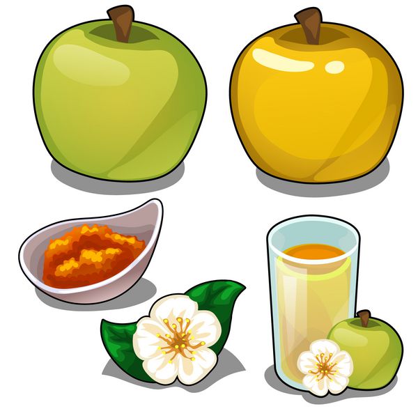 سیب زرد و سبز آب میوه مربا و گل