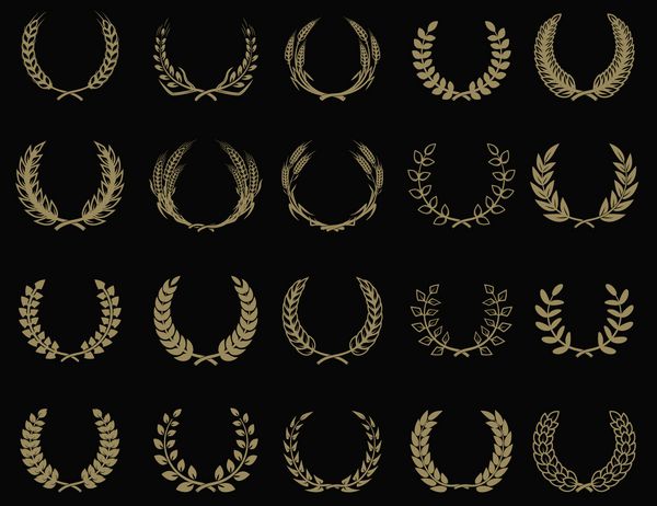 مجموعه ای از آیکون های تاج گل به سبک طلایی عنصر طراحی برای لوگو برچسب نشان علامت وکتور