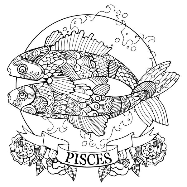 وکتور کتاب رنگ آمیزی علامت زودیاک ماهی