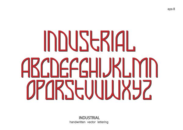 مجموعه حروف وکتور حروف بزرگ به سبک آرت نوو گرافیک مصری صنعتی رترو حروف قرمز با سایه در پس زمینه سفید