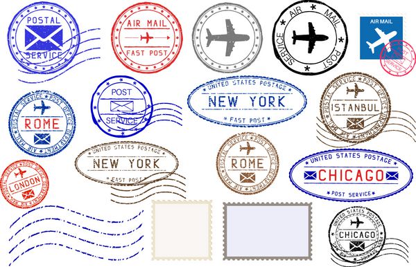 مجموعه تمبرهای پستی رنگی از شهرهای مختلف
