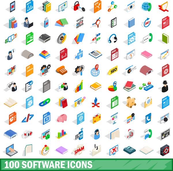 100 مجموعه آیکون نرم افزار سبک سه بعدی ایزومتریک