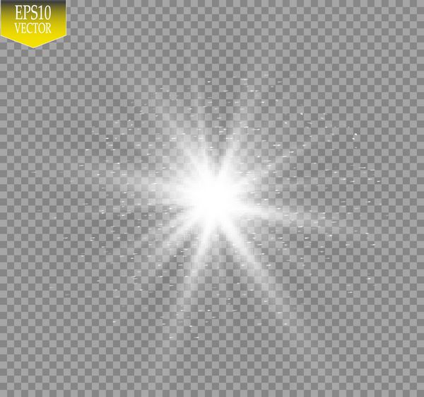 جلوه نور درخشش انفجار ستاره با جرقه در پس زمینه شفاف وکتور آفتاب فلاش کریسمس گرد و خاک