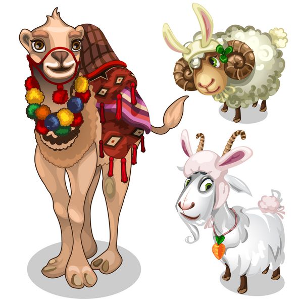 شتر گوسفند و بز در لباس کودکانه