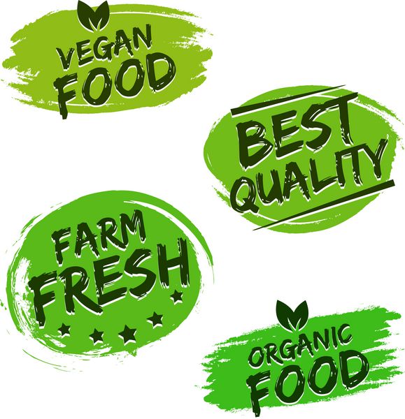 مجموعه ای از نشان های غذایی غذای گیاهی بهترین کیفیت تازه مزرعه غذای ارگانیک