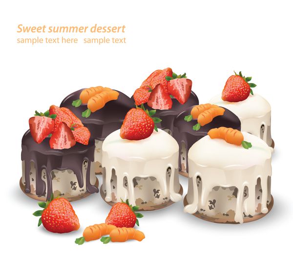 شیرینی و دسرهای خوشمزه با میوه کیک شکلاتی و هویج قنادی تابستانی شیرینی پزی با وکتور