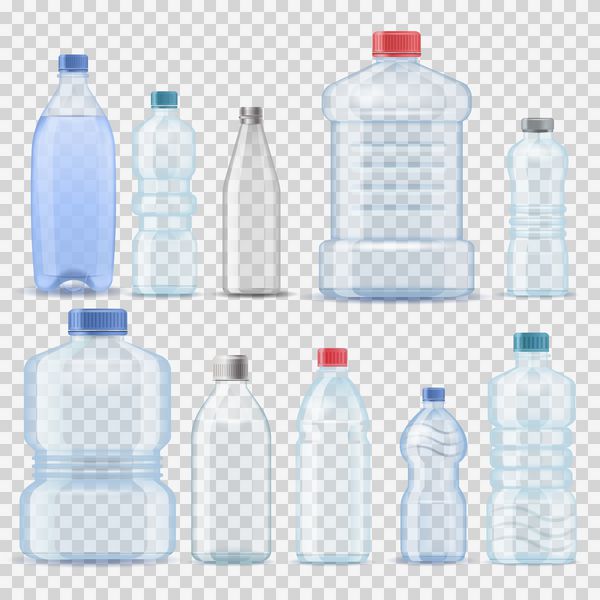بطری تمیز پلاستیکی آب شفاف 3 بعدی قالب گالن بشکه ای ظروف واقع گرایانه مجموعه وکتور وکتور مارک شرکت
