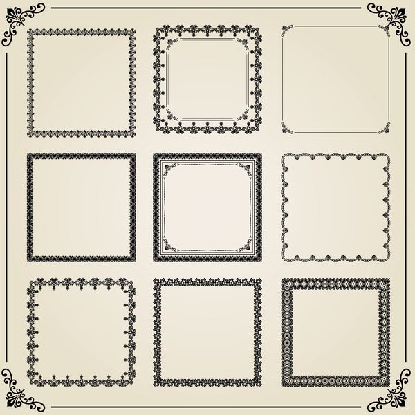 مجموعه ای قدیمی از عناصر برداری عناصر مربعی مختلف برای دکوراسیون و طراحی قاب کارت منو پس زمینه و مونوگرام الگوهای کلاسیک مجموعه ای از الگوهای قدیمی