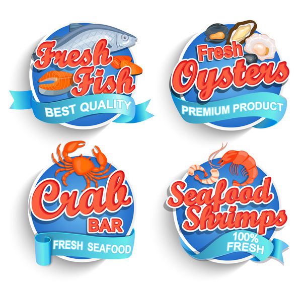 مجموعه ای از لوگوی غذاهای دریایی تازه