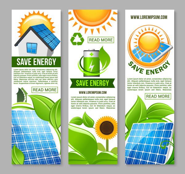 بنر صرفه جویی در انرژی با خانه سبز پنل خورشیدی