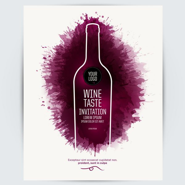 لیست قالب طراحی مزه شراب یا دعوتنامه تصویر بطری شراب پس زمینه با لکه های شراب بافت رسا
