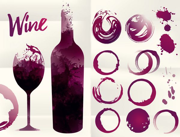 تصویر زمینه شیشه و بطری شراب با لکه ها لکه های شراب برای طرح های شما تنظیم شده است رنگ شراب قرمز