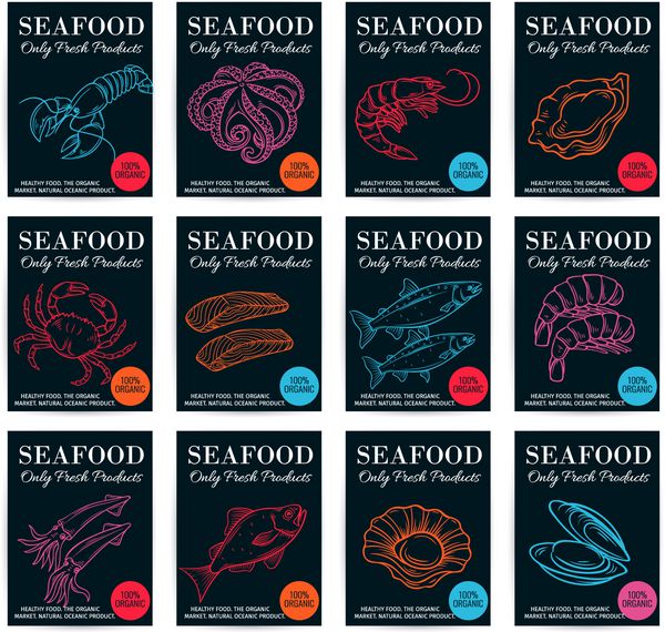 مجموعه پوستر محصولات غذاهای دریایی