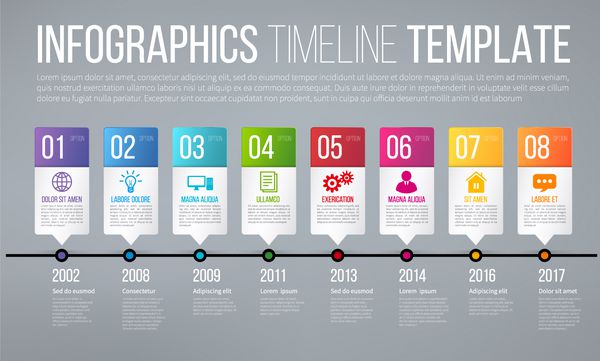 الگوی اینفوگرافیک جدول زمانی یا گزینه ها با 8 مرحله