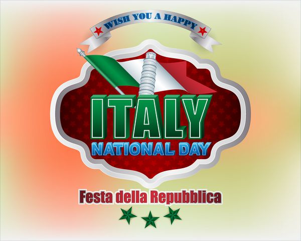طراحی تعطیلات پس زمینه با متون سه بعدی شکل برج پیزا و پرچم ایتالیا برای دوم ژوئن روز ملی ایتالیا جشن جشن وکتور