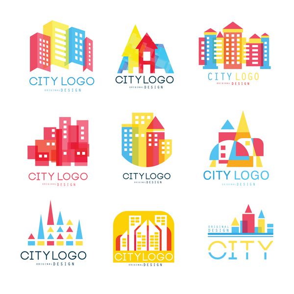 مجموعه طرح اصلی لوگوی شهر عناصر لوگو تایپ با تصاویر وکتور ساختمان