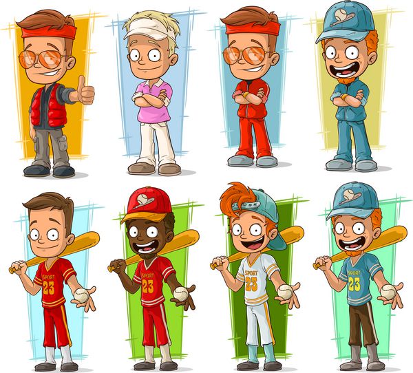 مجموعه وکتور شخصیت های کارتونی ورزشکاران و بازیکنان بیسبال