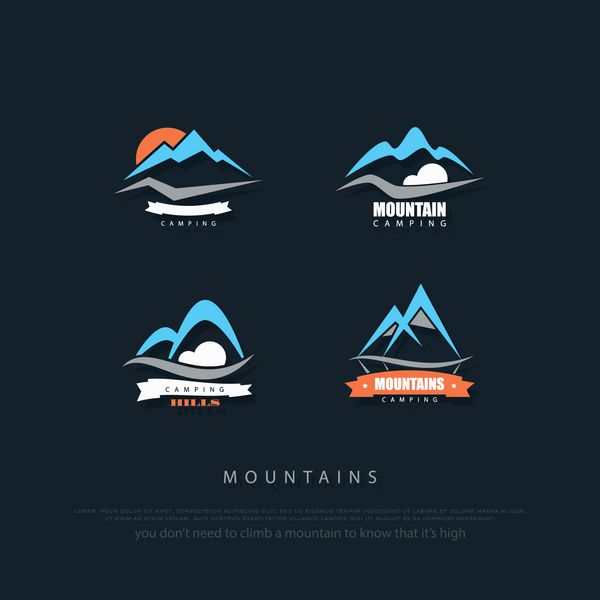 مجموعه ای از نمادهای وکتور کوه های بلند لوگو مفهومی سفر و صخره نوردی علامت منظره آلپ لوگوی دره کوهستان نماد پیاده روی شدید نشان کمپینگ