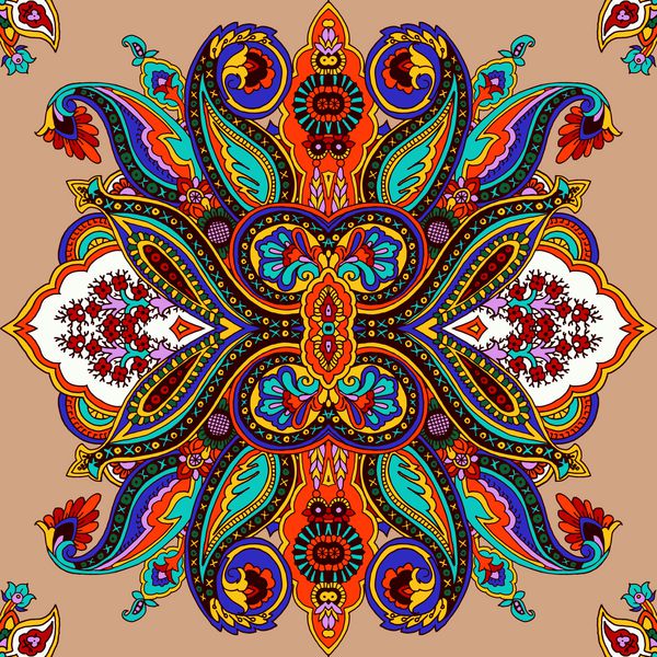 الگوی هندسی بدون درز انتزاعی دایره ای زیور ماندالای شرقی سنتی رنگ های استوایی طراحی پارچه